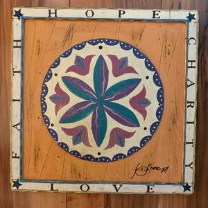 Hand signed Jim Shore wall decor. Faith Hope Charity Love. 2004